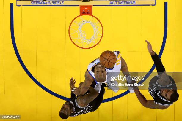 David West of the Golden State Warriors throws up a shot against the San Antonio Spurs during Game Two of the NBA Western Conference Finals at ORACLE...