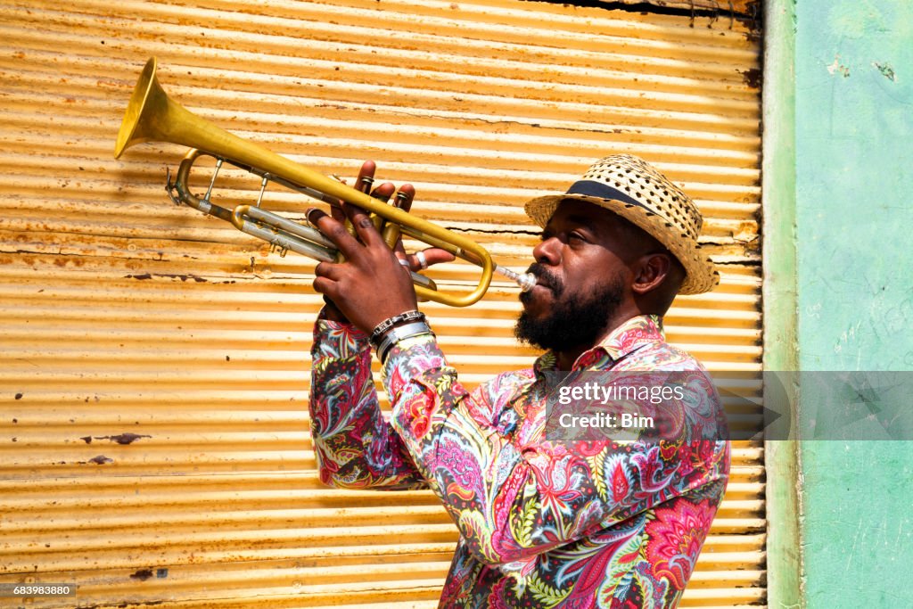 Cuban musician playing trumpet