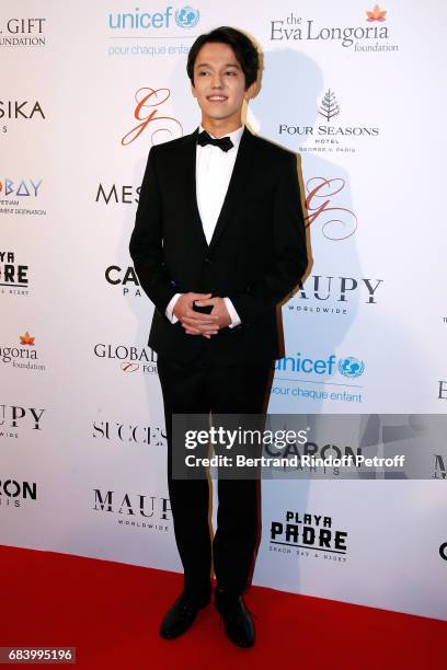 Musician Dimash Kudaibergen attends the "Global Gift, the Eva Foundation" Gala : Photocall at Hotel George V on May 16, 2017 in Paris, France.