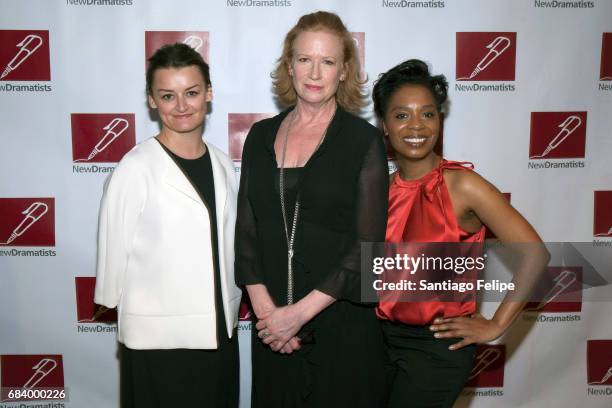 Alison Wright, Johanna Day and Michelle Wilson attend the 68th Annual New Dramatists Spring Luncheon at New York Marriott Marquis Hotel on May 16,...