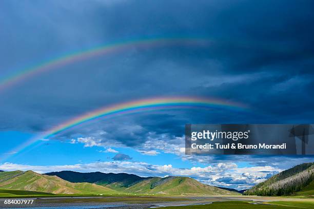 mongolia,, orkhon valley, rainbow - orkhon river stock pictures, royalty-free photos & images