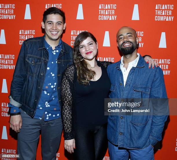 David Mendizabal, Paola Lazaro and Sean Carvajal attend "Darren Brown: Secret" opening night celebration at Atlantic Theater Company on May 16, 2017...