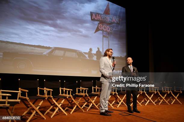 Executive producer's Bryan Fuller and Michael Green speak onstage during the "American Gods" Crafts FYC Event at Linwood Dunn Theater on May 16, 2017...