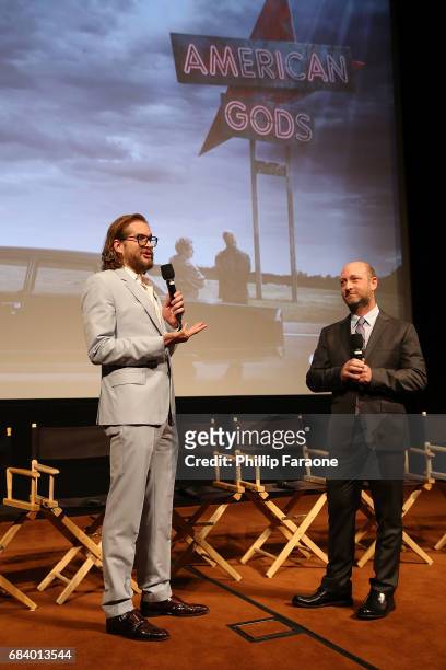 Executive producer's Bryan Fuller and Michael Green speak onstage during the "American Gods" Crafts FYC Event at Linwood Dunn Theater on May 16, 2017...