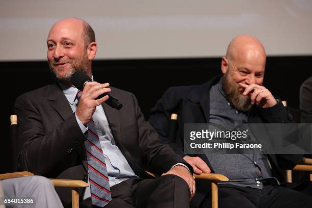 Executive producer Michael Green and executive producer/director David Slade speak onstage at the "American Gods" Crafts FYC Event at Linwood Dunn...