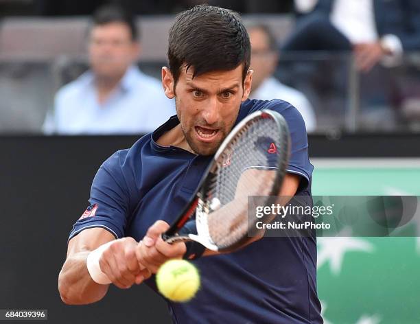 Novak Djokovic in action during his match against Aljaz Bedene - Internazionali BNL d'Italia 2017 on May 16, 2017 in Rome, Italy.