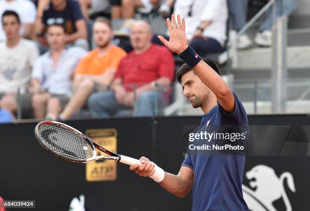 Novak Djokovic in action during his match against Aljaz Bedene - Internazionali BNL d'Italia 2017 on May 16, 2017 in Rome, Italy.