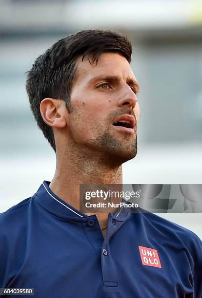 Novak Djokovic in action during his match against Aljaz Bedene - Internazionali BNL d'Italia 2017 on May 16, 2017 in Rome, Italy.