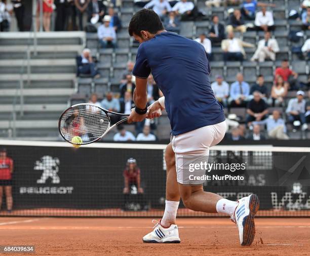 Novak Djokovic in action during his match against Aljaz Bedene - Internazionali BNL d'Italia 2017 on May 16, 2017 in Rome, Italy.