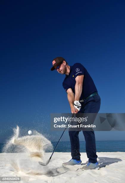 Mikko Korhonen of Finalnd plays a shot during practice prior to the start of The Rocco Forte Open at Verdura Golf and Spa Resort on May 17, 2017 in...