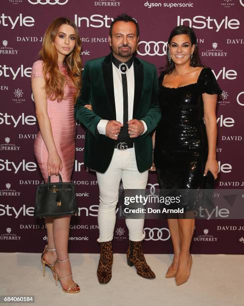 Lianna Perdis, Napoleon Perdis and Soula-Marie Perdis arrive ahead of the Women of Style Awards at The Star on May 17, 2017 in Sydney, Australia.