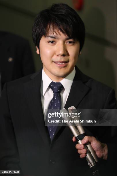 Kei Komuro Princess Mako's fiance-to-be speaks to media reporter at his workplace on May 17, 2017 in Tokyo, Japan. Shinichiro Yamamoto, grand steward...