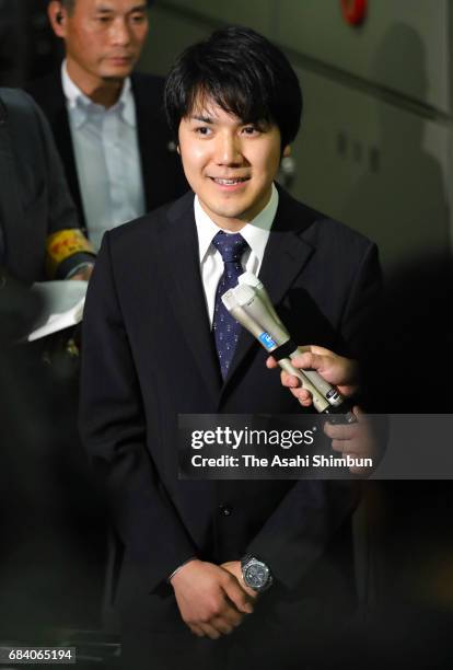 Kei Komuro Princess Mako's fiance-to-be speaks to media reporter at his workplace on May 17, 2017 in Tokyo, Japan. Shinichiro Yamamoto, grand steward...