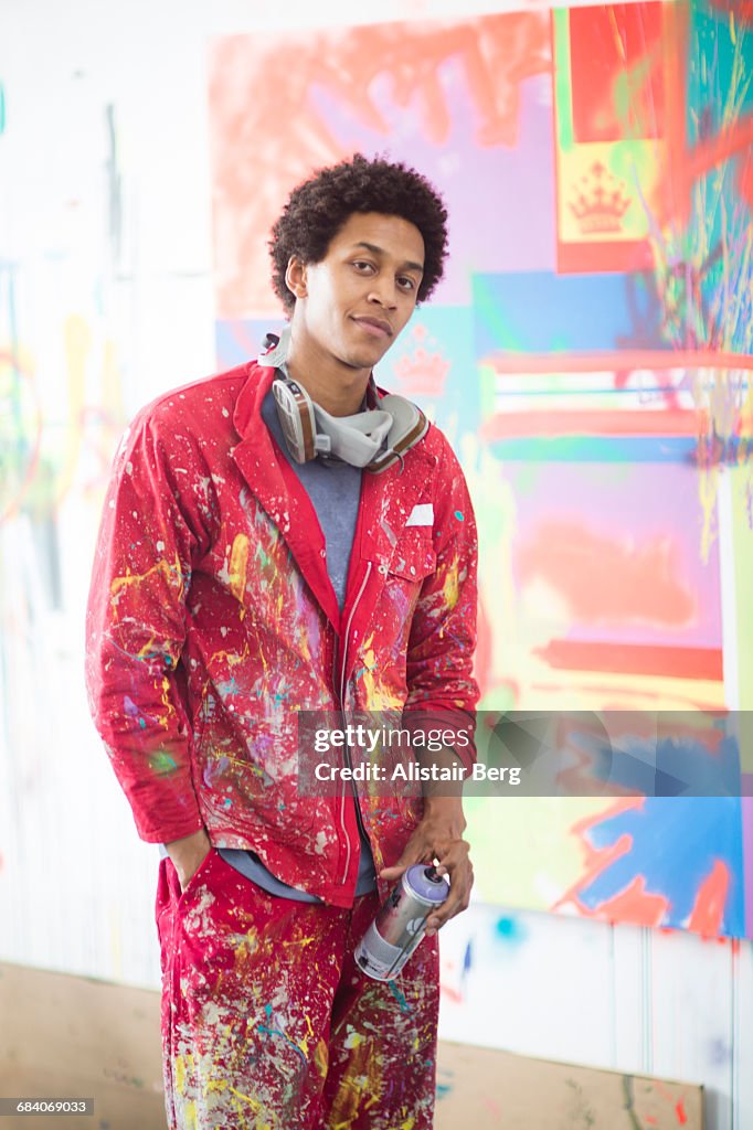 Artist working in his studio