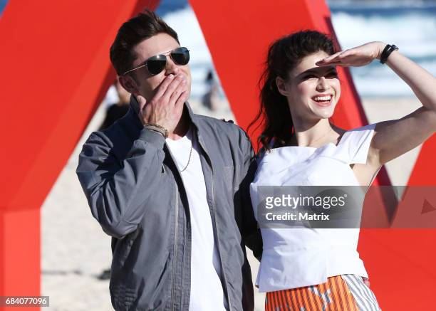 Zac Efron and Alexandra Daddario on Bondi Beach to promote Baywatch on May 17, 2017 in Sydney, Australia.