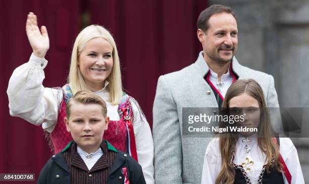 Princess Mette Marit of Norway, Princess Mette Marit of Norway, Prince Sverre Magnus of Norway, Princess Ingrid Alexandra of Norway greet the...