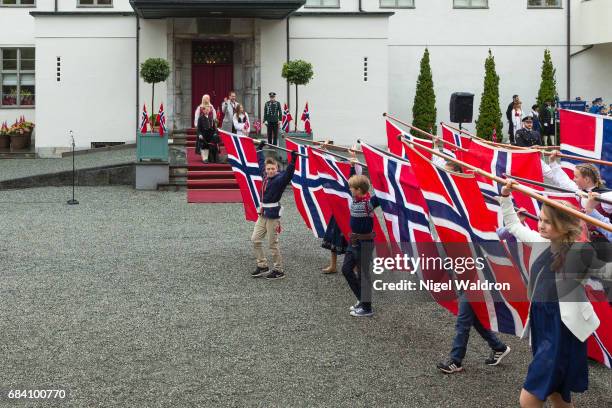 Princess Mette Marit of Norway, Princess Mette Marit of Norway, Prince Sverre Magnus of Norway, Princess Ingrid Alexandra of Norway greet the...