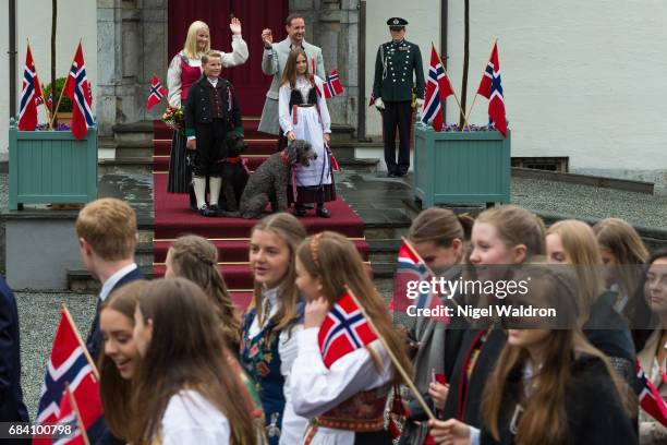 Princess Mette Marit of Norway, Princess Mette Marit of Norway, Prince Sverre Magnus of Norway, Princess Ingrid Alexandra of Norway greet the...