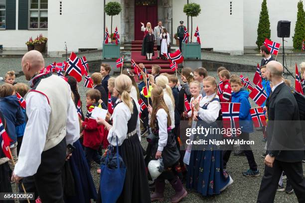 Princess Mette Marit of Norway, Princess Mette Marit of Norway, Prince Sverre Magnus of Norway, Princess Ingrid Alexandra of Norway greet the...