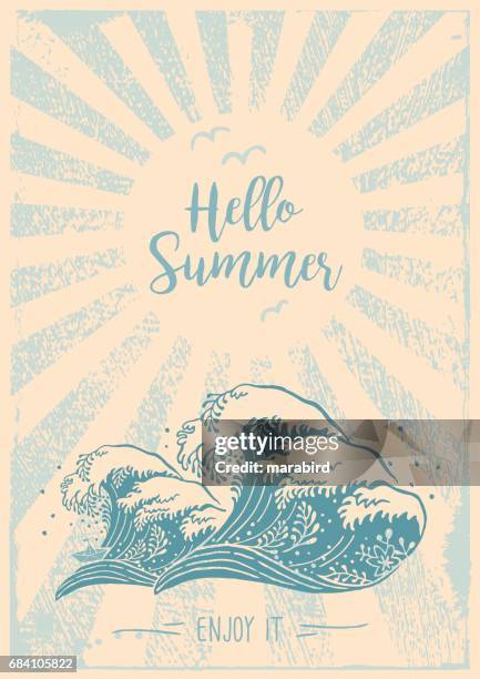 hallo sommer genießen es big wave - hello summer stock-grafiken, -clipart, -cartoons und -symbole