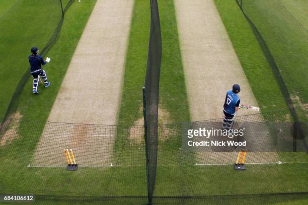 General view of players in the nets prior to the Royal London One-Day Cup between Kent and Essex at the Spitfire Ground on May 17, 2017 in...