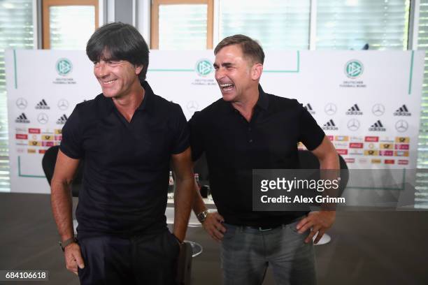 Germany head coach Joachim Loew and U21 head coach Stefan Kuntz pose after announcing the German squads for the FIFA Confedereations Cup Russia 2017...