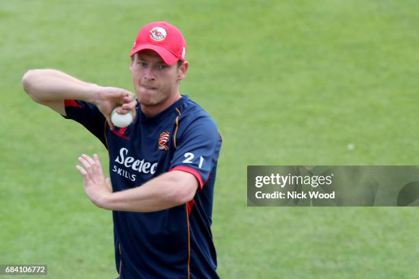 Tom Westley of Essex warms up prior to the Royal London One-Day Cup between Kent and Essex at the Spitfire Ground on May 17, 2017 in Canterbury,...