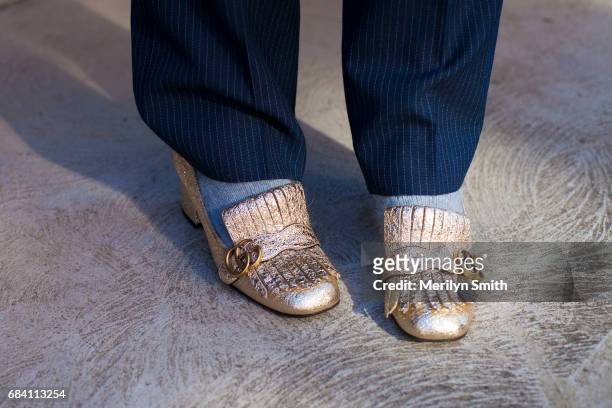 Fashion Stylist and Model Curtis Hudson wearing all vintage and Gucci shoes during Mercedes-Benz Fashion Week Resort 18 Collections at Carriageworks...
