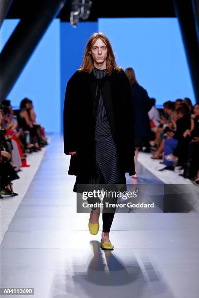 Model walks the runway at the Rad Hourani show during Arab Fashion Week Dubai 2018 held at Meydan on May 16, 2017 in Dubai, United Arab Emirates.