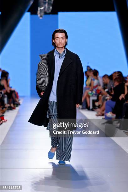 Model walks the runway at the Rad Hourani show during Arab Fashion Week Dubai 2018 held at Meydan on May 16, 2017 in Dubai, United Arab Emirates.