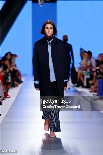 Model walks the runway at the Rad Hourani show during Arab Fashion Week Dubai 2018 held at Meydan on May 16, 2017 in Dubai, United Arab Emirates.