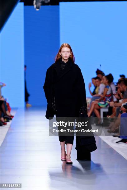 Model walks the runway at the Rad Hourani show during Arab Fashion Week Dubai 2018 held at Meydan on May 16, 2017 in Dubai, United Arab Emirates.