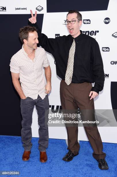 Breckin Meyer and Matthew Senreich attend the Turner Upfront 2017 arrivals on the red carpet at The Theater at Madison Square Garden on May 17, 2017...