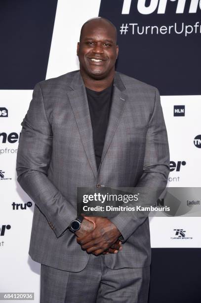 Shaquille O'Neal attends the Turner Upfront 2017 arrivals on the red carpet at The Theater at Madison Square Garden on May 17, 2017 in New York City....