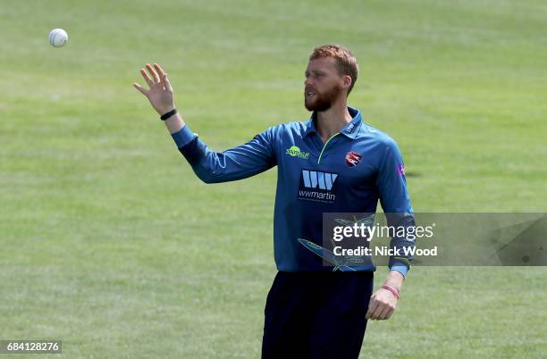 Ivan Thomas of Kent prepares to bowl during the Royal London One-Day Cup between Kent and Essex at the Spitfire Ground on May 17, 2017 in Canterbury,...