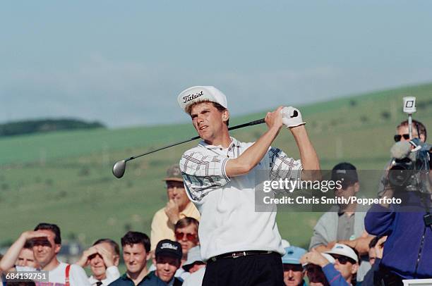 Swedish golfer Jesper Parnevik pictured in action to finish as runner up in 2nd place at the 1994 Open Championship at Turnberry Golf Resort in...