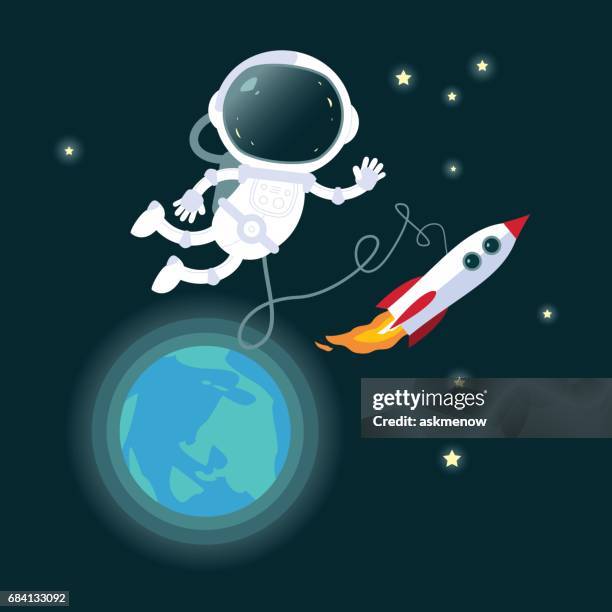 stockillustraties, clipart, cartoons en iconen met astronaut in open ruimte - space shuttle discovery