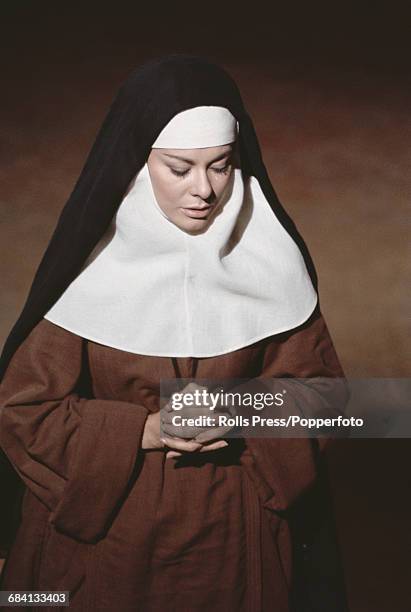 British actress Anne Heywood pictured dressed in character as the nun Virginia de Leyva on the set of the film The Lady of Monza in Rome, Italy on...