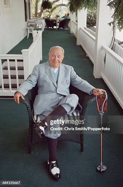 American golfer Gene Sarazen posed wearing a pair of plus-fours in a clubhouse at the 1995 Masters Tournament at Augusta National Golf Club in...