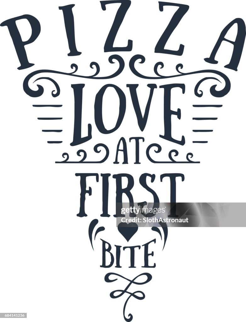 Hand Drawn Pizza Sliced Shaped Vector Lettering High-Res Vector Graphic ...