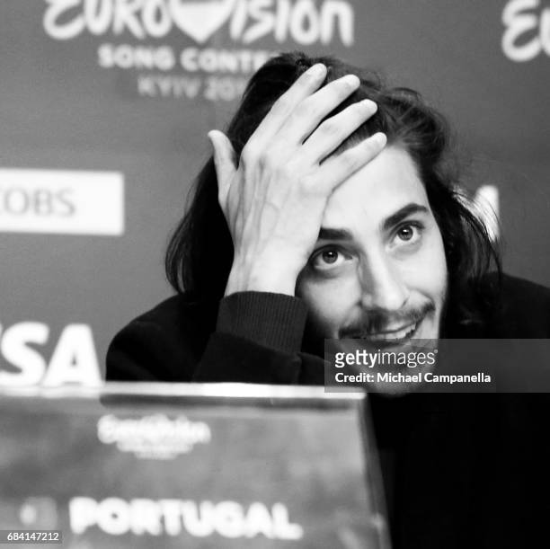 Singer Salvador Sobral, representing Portugal, attends the press conference after the final of the 62nd Eurovision Song Contest at International...