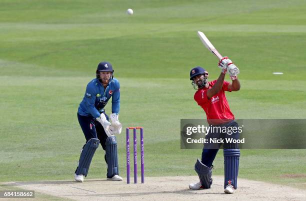 Varun Chopra of Essex clubs the ball for four runs during the Royal London One-Day Cup between Kent and Essex at the Spitfire Ground on May 17, 2017...