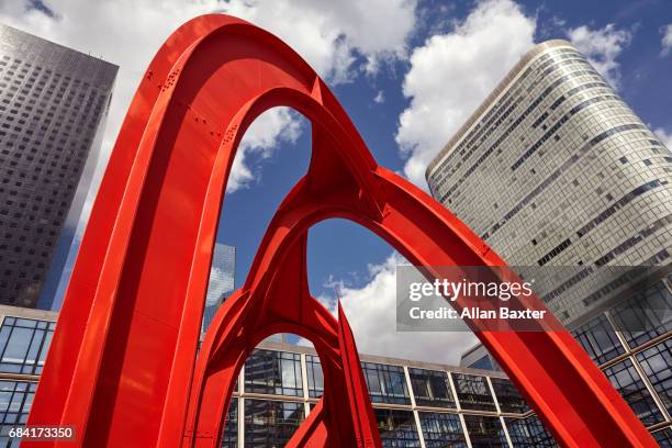 looking up at skyscrapers with alexander calder sculpture - 雲 造形 ストックフォトと画像