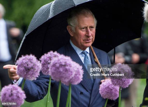 Prince Charles, Prince of Wales views the Great Broad Walk Borders at Kew Gardens on May 17, 2017 in London, England.