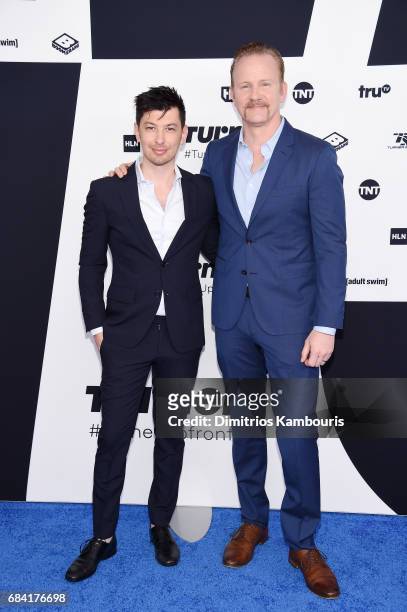 Jeremy Chilnick, Morgan Spurlock attend the Turner Upfront 2017 arrivals on the red carpet at The Theater at Madison Square Garden on May 17, 2017 in...