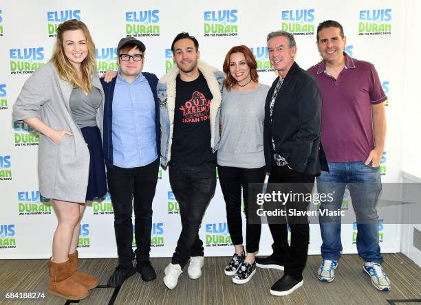 Bethany Watson, Patrick Stump, Pete Wentz, Danielle Monaro, Elvis Duran and Skeery Jones pose for a photo at "The Elvis Duran Z100 Morning Show" at...