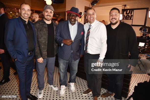 James Murray, Brian Quinn, Cedric the Entertainer, Joe Gatto and Sal Vulcano attend the Turner Upfront 2017 green room at Lugo Cucina Italiana on May...