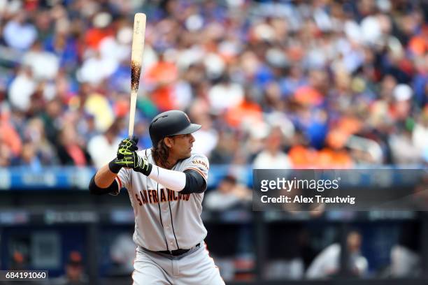 Michael Morse of the San Francisco Giants bats during the game against the New York Mets at Citi Field on Wednesday May 10, 2017 in the Queens...