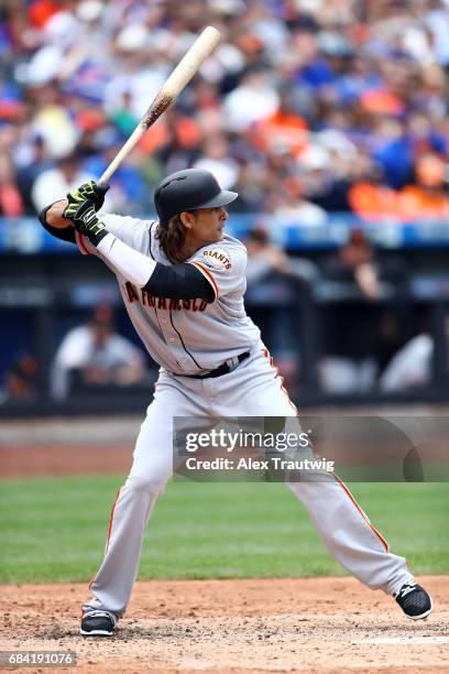 Michael Morse of the San Francisco Giants bats during the game against the New York Mets at Citi Field on Wednesday May 10, 2017 in the Queens...