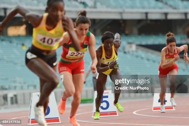 Malika Akkaoui of Morocco and Noelie Yarigo at the start of Women's 800m final, during day six of Baku 2017 - 4th Islamic Solidarity Games at Baku...